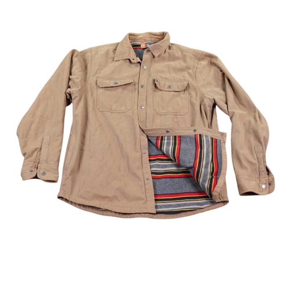 The American Outdoorsman Shirt Jacket Men L Brown Blanket Lined Canvas Logo Work